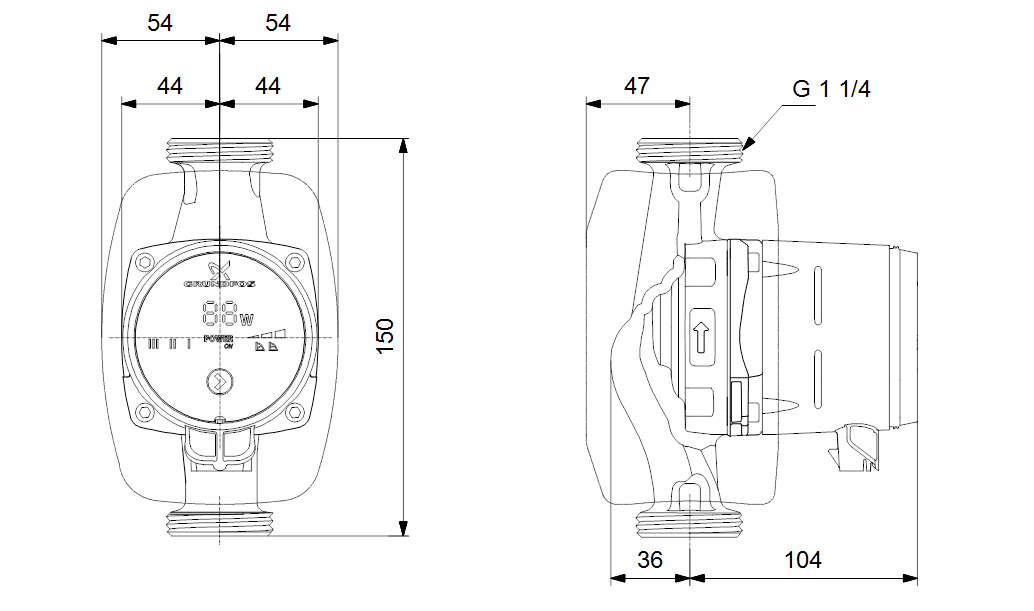 Grundfos ALPHA1 20-40 N 150 kiertovesipumppu, ruostumaton teräs, paine-erosäätö, energiatehokas - Image 2