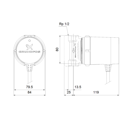 Grundfos UP 15-14 B lämpimän käyttöveden kiertovesipumppu eli käyttövesipumppu, 80 mm, LVI: 4615601, 97916771 - Image 3
