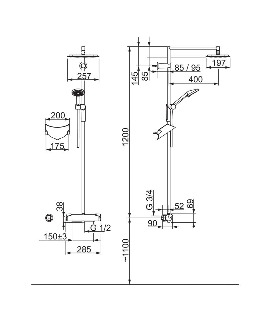 Oras Optima 7192 sadesuihkuhana, termostaattinen, käsisuihkulla, Easy Grip, EcoFlow, kromi - Image 2