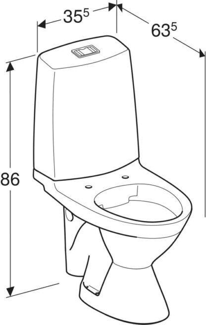 IDO Glow WC-laite, kanneton, 2-huuhtelu, rimfree, peruskorjaus, valkoinen 38463-01, 32mm sivuviemäri vasemmalta - Image 2