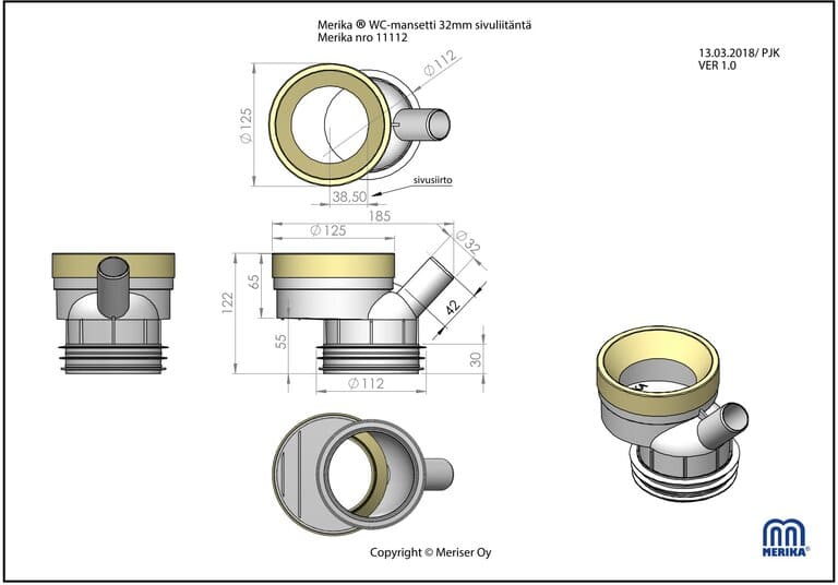 Merika WC-mansetti, 32 mm tuloputki, 38 mm siirto - Image 2