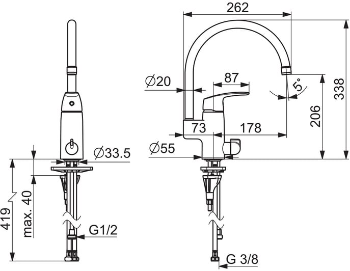 Oras Safira 1039F Keittiöhana Pesukoneventtiilillä - Image 2