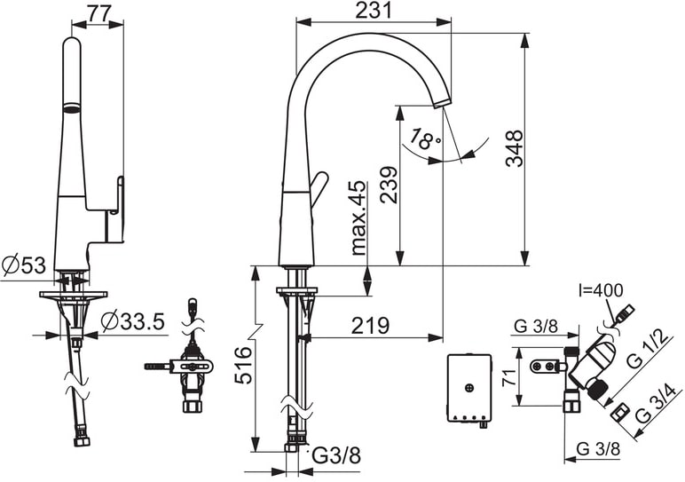 Oras Inspera 3035F Keittiöhana, jossa pesukoneventtiili 3 V - Image 2
