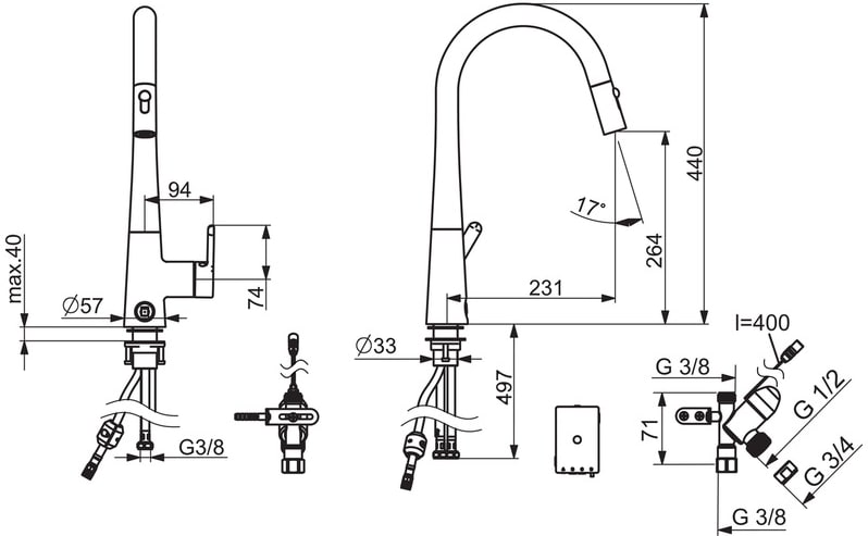 Oras Inspera 3031F pkv keittiöhana – Korkea kääntyvä juoksuputki, ulosvedettävä suutin, elektroninen pesukoneventtiili ajastimella, paristokäyttöinen, G3/8 liitäntä - Image 2