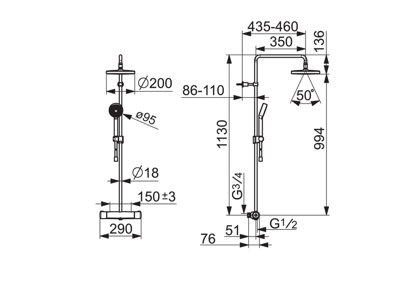 Oras Nova 7402 sadesuihkuhana, termostaattinen, 200 mm suihkulautanen, 1-toiminen käsisuihku, EcoFlow, kromi - Image 2