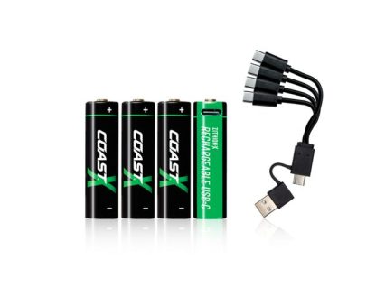 Coast AA USB-C ladattavat paristot 1,5V 4 kpl sisältäen latauskaapelin