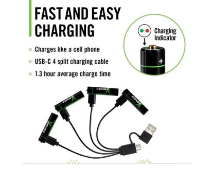 Coast AAA USB-C ladattavat paristot 1,5V 4 kpl sisältäen latauskaapelin. - Image 3