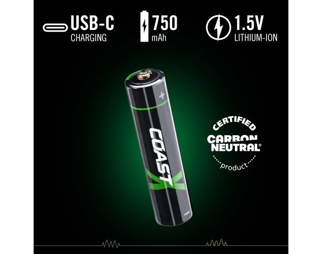 Coast AAA USB-C ladattavat paristot 1,5V 4 kpl sisältäen latauskaapelin. - Image 2
