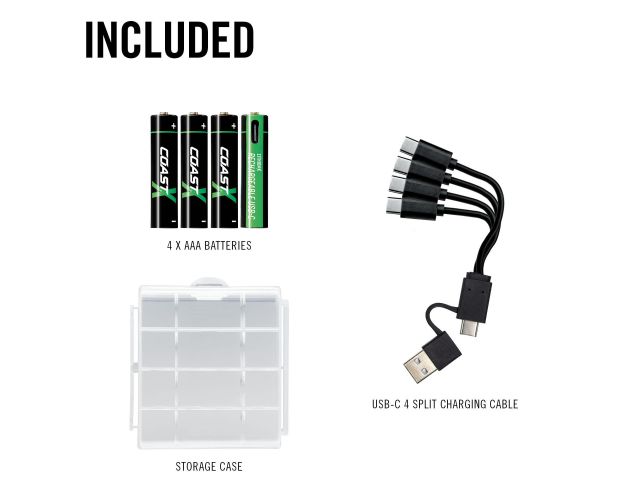 Coast AAA USB-C ladattavat paristot 1,5V 4 kpl sisältäen latauskaapelin. - Image 4