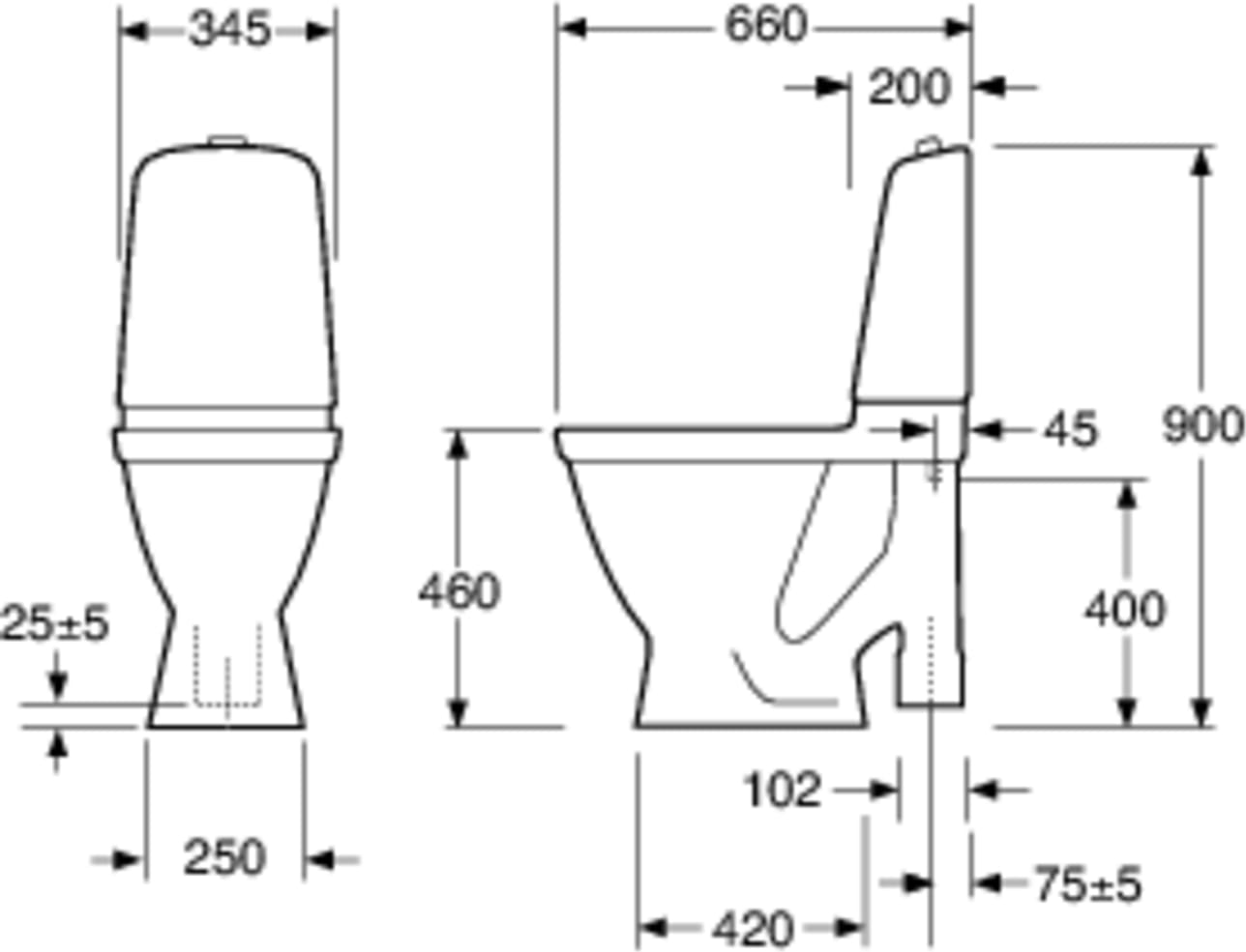 WC-istuin Nautic 1596 - S-lukko, suuri jalka, korkea malli, Hygienic Flush Duo-huuhtelu, ilman istuinkantta - Gustavsberg - Image 2