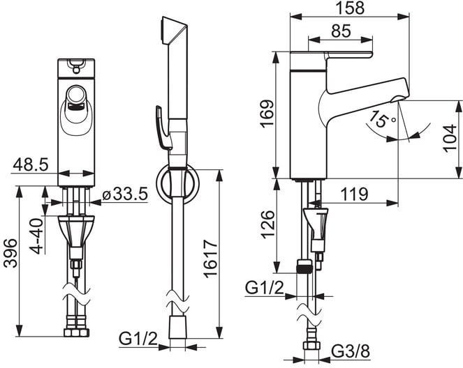 Oras Inspera 3012F pesuallashana – Krominen hana, kiinteä juoksuputki, Bidetta-käsisuihku, G3/8 liitäntä - Image 2