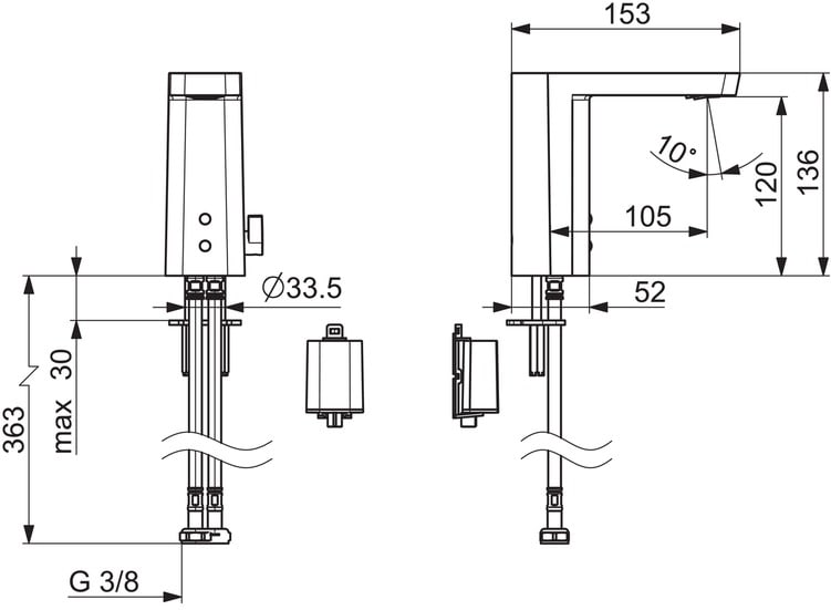 Oras Stela 4814FZ allashana – Kosketusvapaa, Bluetooth-yhteensopiva, paristokäyttöinen, krominen messinkihana, G3/8 liitäntä - Image 2