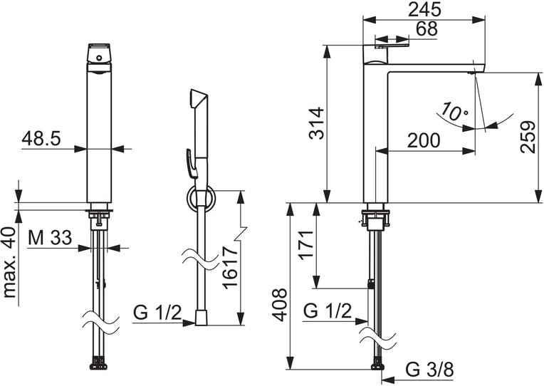 Oras Stela 4802F pesuallashana – Korkea malli, Bidetta-käsisuihku, kiinteä juoksuputki, kromi, joustavat kytkentäputket, G3/8 liitäntä - Image 2