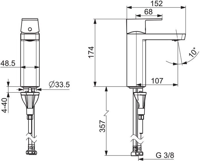 Oras Stela 4805F pesuallashana – ECO malli, kiinteä juoksuputki, säädettävä poresuutin, joustavat kytkentäputket, kromi, 3/8" liitäntä - Image 2