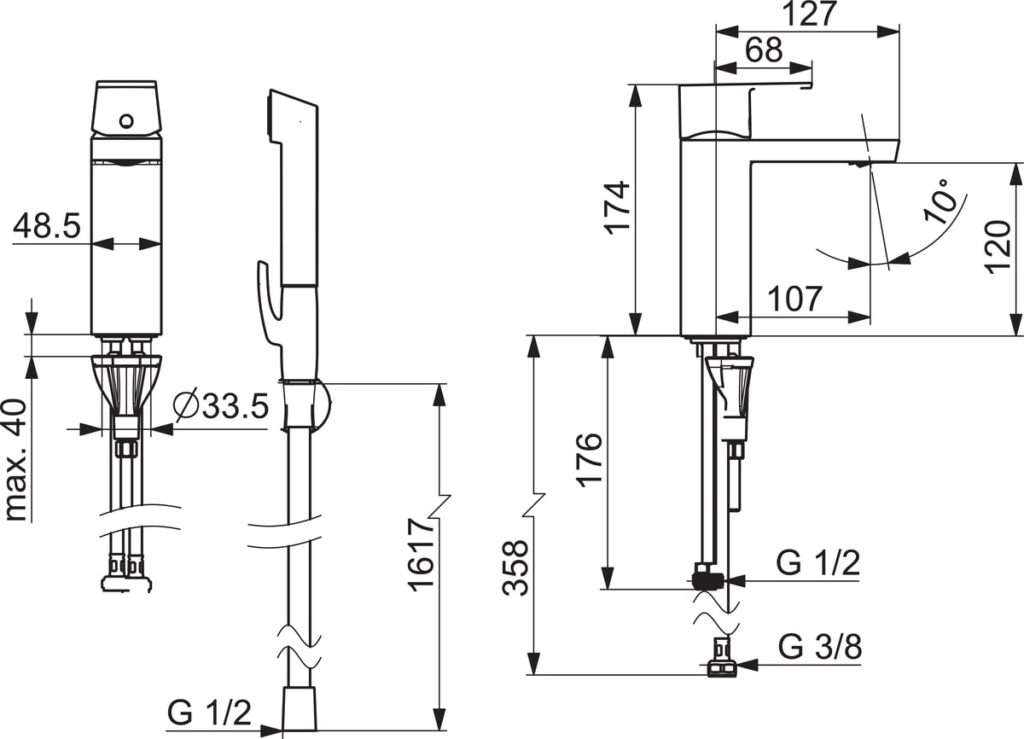 Oras Stela 4806F pesuallashana – Kiinteä juoksuputki, Bidetta-käsisuihku, kromi, G3/8 liitäntä - Image 2