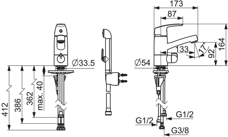 Oras Safira 1014F pesuallashana – Kääntyvä juoksuputki, pesukoneventtiili, Bidetta käsisuihku, kromattu, G3/8 liitäntä - Image 2