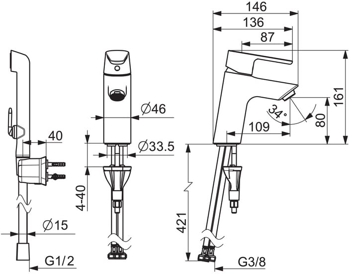 Oras Optima 2612F pesuallashana – Bidetta-käsisuihku, yksivipuinen, kiinteä juoksuputki, kromiviimeistely, G3/8 liitäntä - Image 2