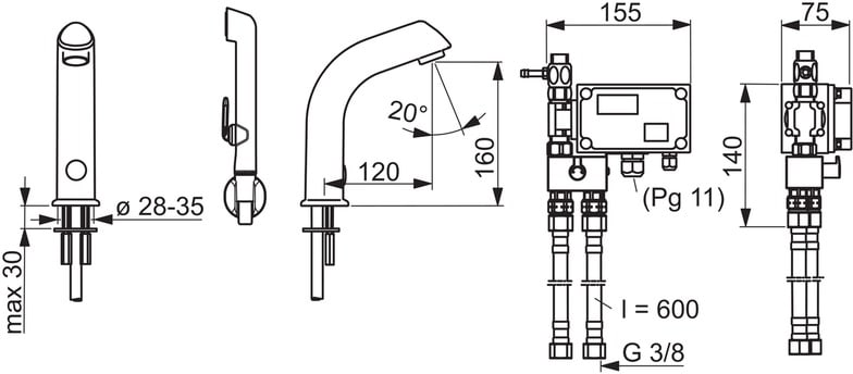 Oras Electra 6105Z pesuallashana – Kosketusvapaa, manuaalinen lämpötilansäätö, Bluetooth 5.x, 24/48V, kromi, IP67 suojaus - Image 2