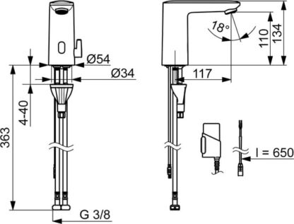 Oras Electra 9200FZ pesuallashana – Kosketusvapaa, Bluetooth-yhteys, lämmönsäätökahva, kromi, 3V paristo, G3/8" liitäntä - Image 2