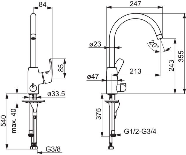 Oras Safira 1029F pkv keittiöhana – Kestävä kromiviimeistely, pesukoneventtiili, pöytäasennus, 3/8" liitäntä - Image 2