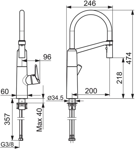 Oras Optima Semipro 2738F keittiöhana – Kromi, Semi-Pro-suihku, joustava jousiletku - Image 2