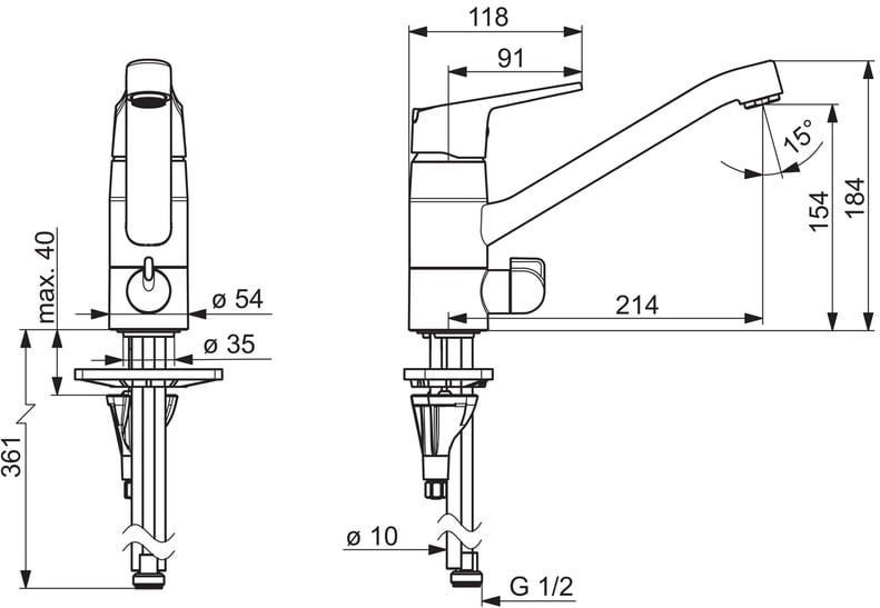 Oras Vega 1825G pkv keittiöhana – pöytäasennus, kääntyvä juoksuputki 120°, mekaaninen pesukoneventtiili, ekovirtaus - Image 2