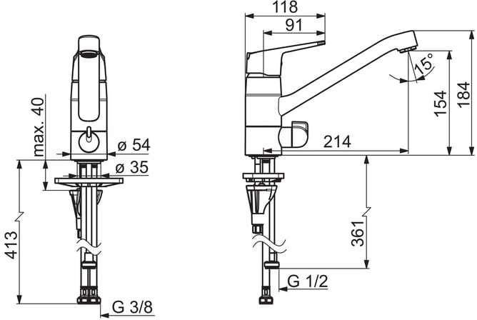 Oras Vega 1825FG keittiöhana – Yksivipuinen kromikeittiöhana, mekaaninen pesukoneventtiili, kääntyvä juoksuputki, ekotoiminto, G3/8 liitäntä - Image 2