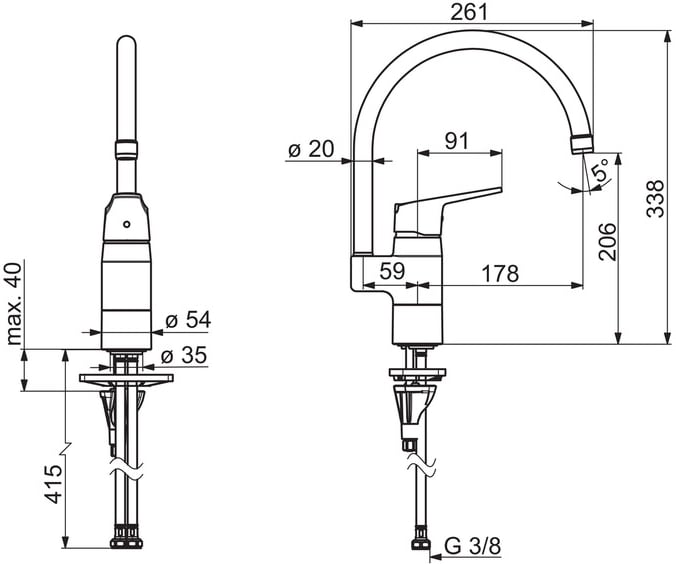 Oras Vega 1838FG keittiöhana – Mattamusta messinkihana, kääntyvä juoksuputki, ekonappi, yksireikäinen asennus - Image 2