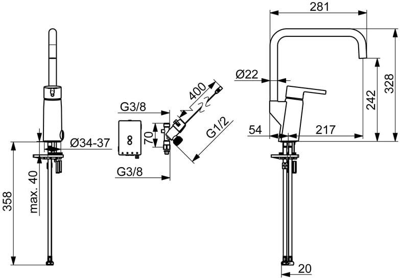 Oras Optima Style 2734FHN keittiöhana – Kromi, pesukoneventtiili, pesukoneventtiili, käännettävä juoksuputki, pöytäasennus - Image 2