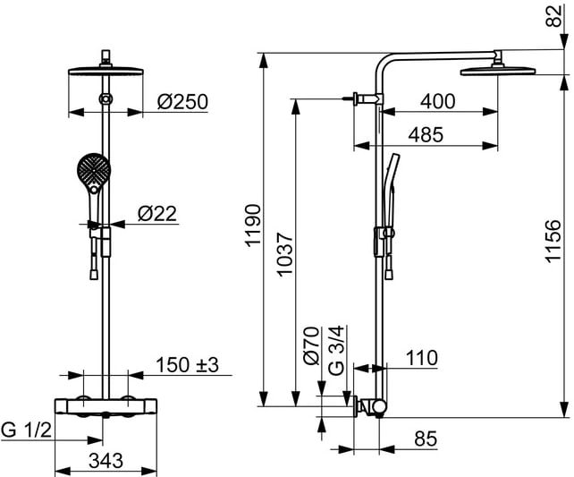 Oras Optima Style 7192N-80 sadesuihkuhana, harjattu teräs - Image 2