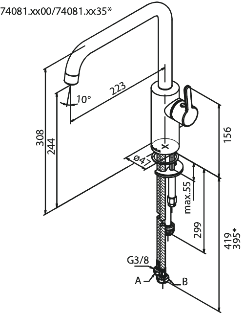 Damixa Silhouet Keittiöhana PKV, mattamusta 740816135 - Image 2