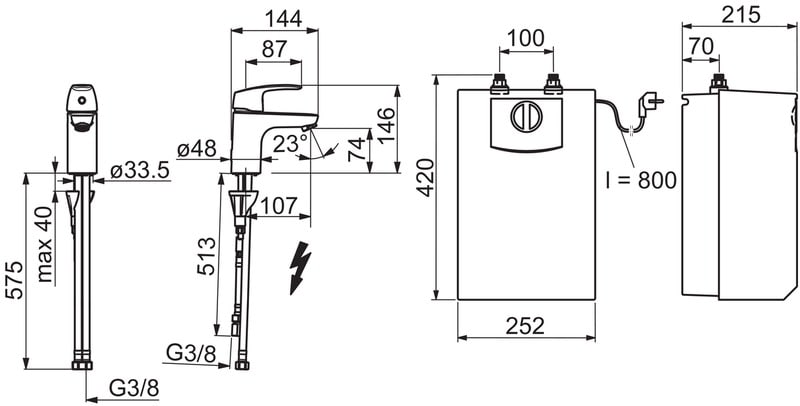 Oras Safira 1003F Pesuallashana mökille, vedenlämmittimellä - Image 2