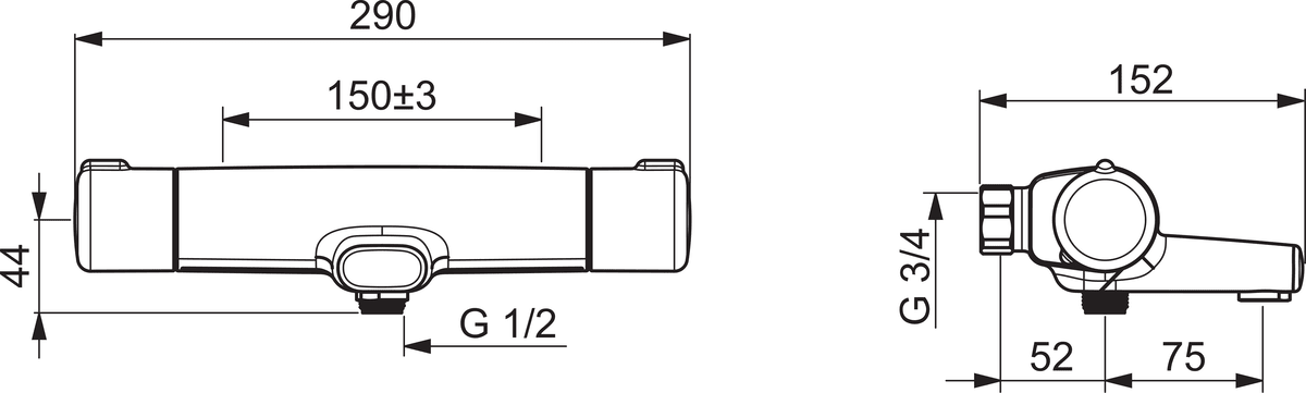 Oras Nova ECO 7462G-33 mattamusta termostaattinen suihkuhana juoksuputkella - Image 2