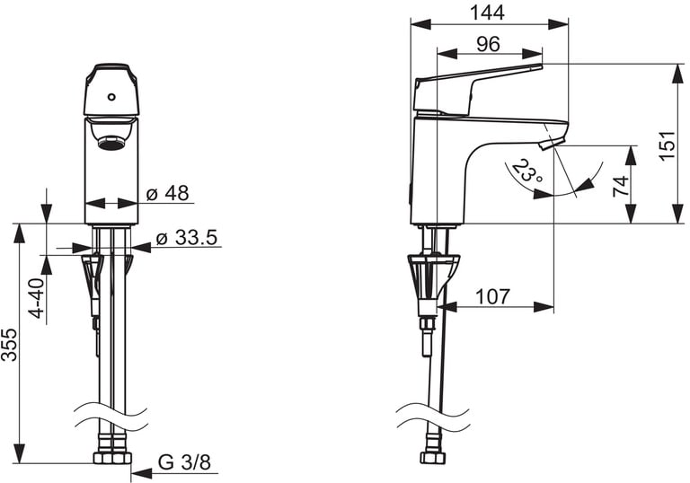 Oras Vega 1810FG pesuallashana – Ekonappi, kiinteä juoksuputki, mattamusta viimeistely, 3S-Installation, G3/8 liitäntä